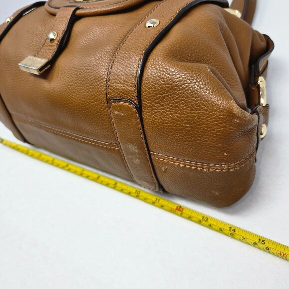 Michael Kors Brown Leather Shoulder Bag Handbag Satchel Gold Dual Handles - Picture 7 of 16